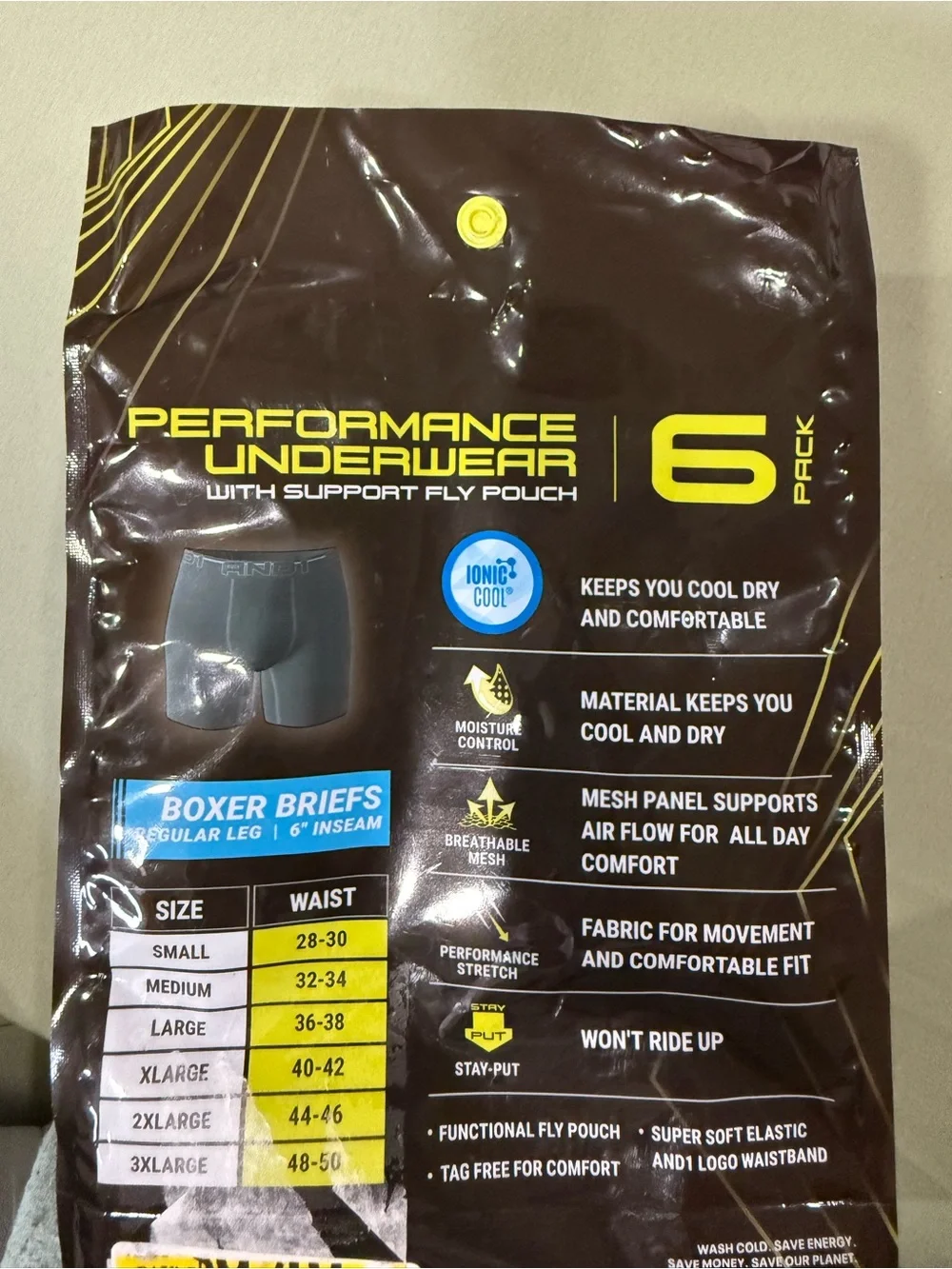 AND1 Men's Performance Boxer Briefs - Red, Blue & Black - 3 pairs (Large)